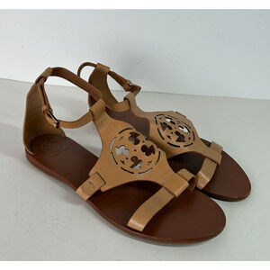 Tory Burch Zoey Flat Sandal Leather Brown Tan Sand Women's 9